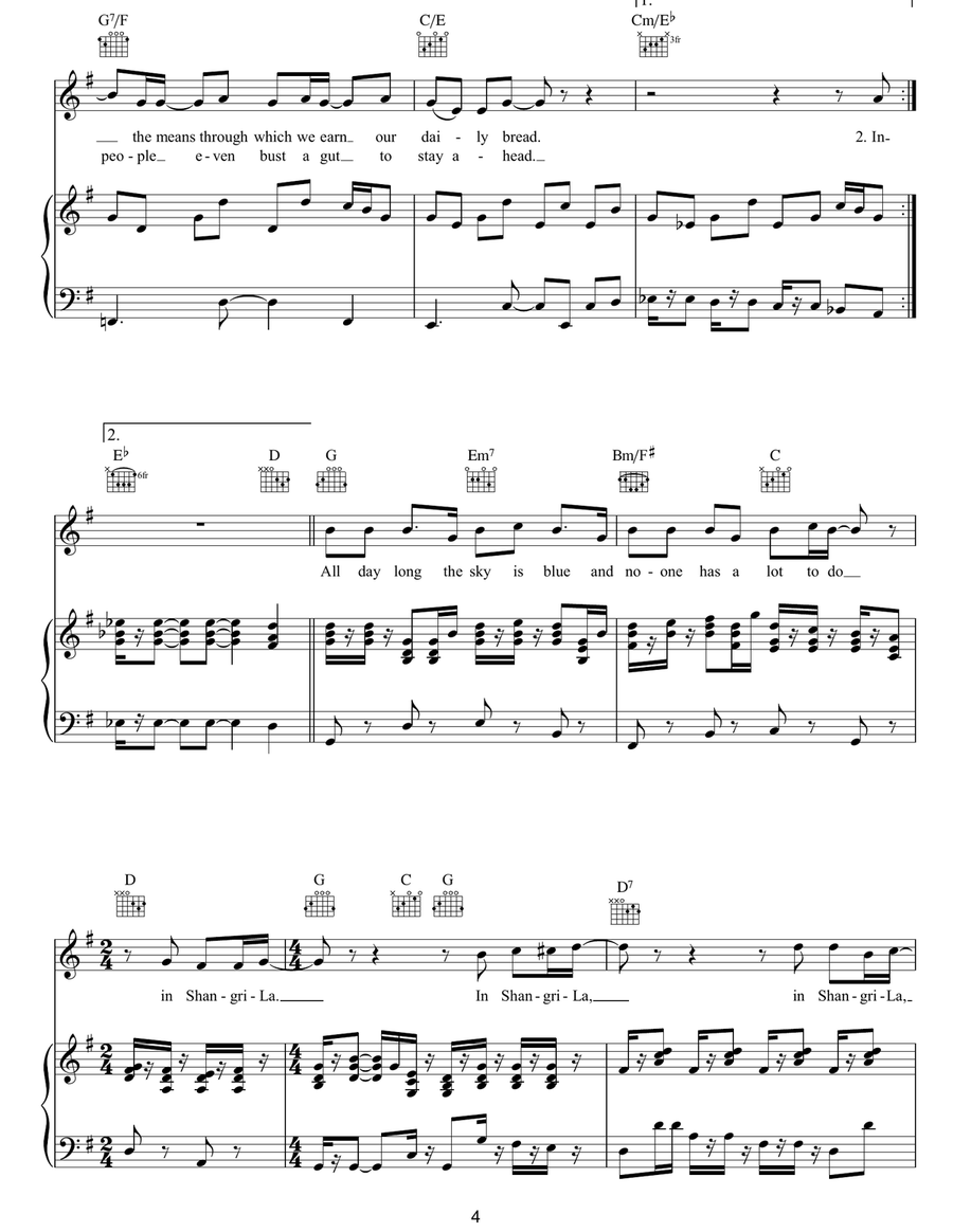 Shangri-La Shangri-La Piano, Vocal, Guitar scores gallery preview page 4