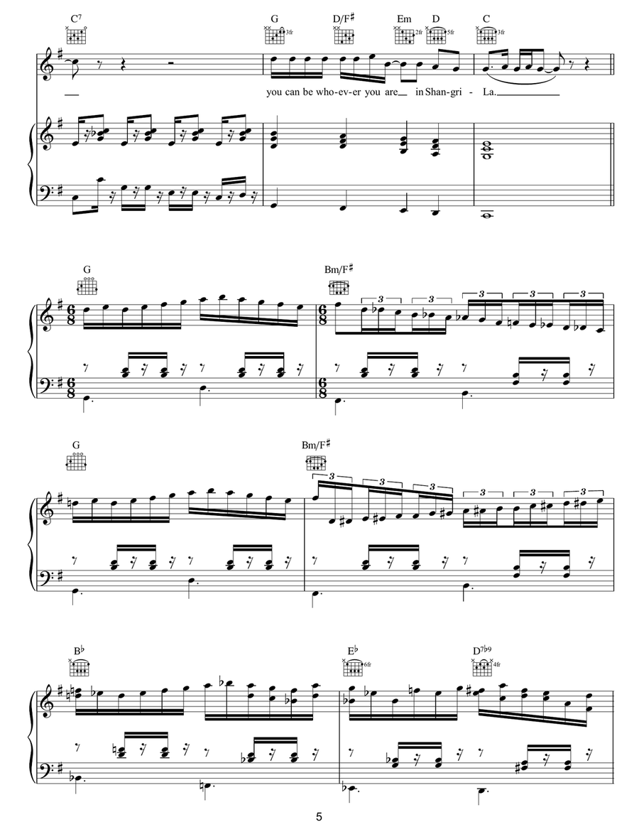 Shangri-La Shangri-La Piano, Vocal, Guitar scores gallery preview page 5