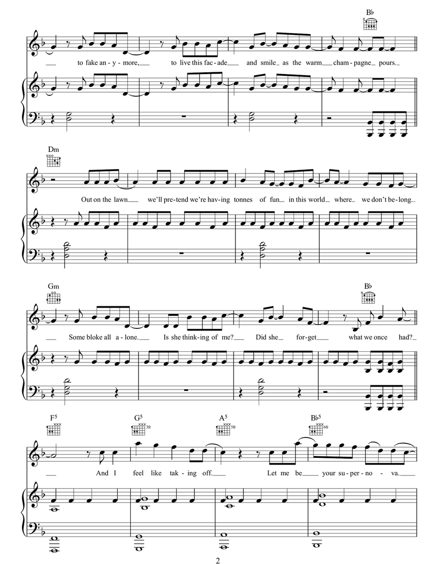 Supernova Piano, Vocal, Guitar scores gallery preview page 2