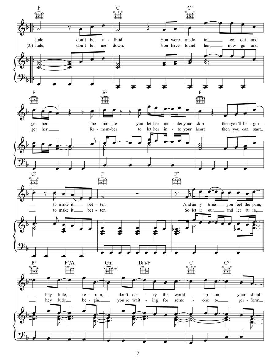 Hey Jude Hey Jude Piano, Vocal, Guitar scores gallery preview page 2