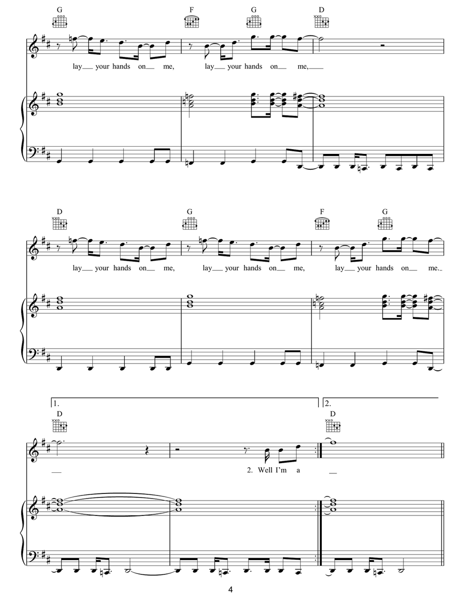 Lay Your Hands On Me Lay Your Hands On Me Piano, Vocal, Guitar scores gallery preview page 4