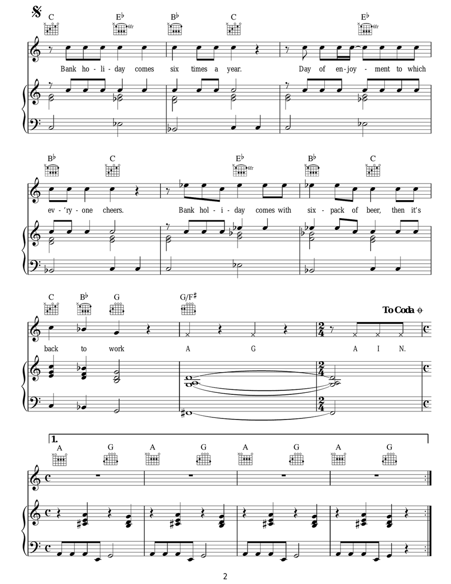 Bank Holiday Bank Holiday Piano, Vocal, Guitar scores gallery preview page 2