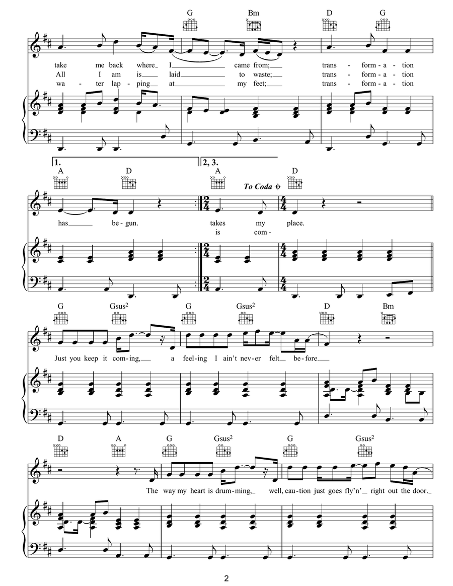 Transformation Transformation Piano, Vocal, Guitar scores gallery preview page 2