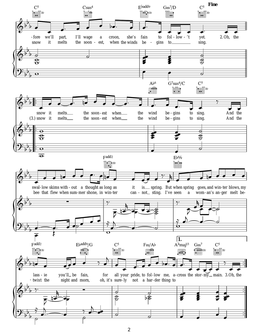 The Snow It Melts The Soonest Piano, Vocal, Guitar scores gallery preview page 2