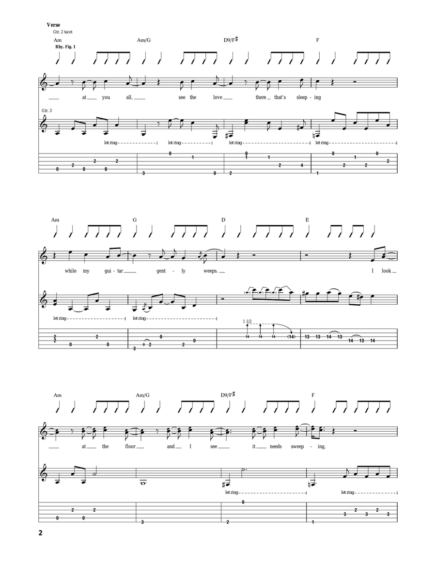 While My Guitar Gently Weeps Acoustic Guitar scores gallery preview page 2