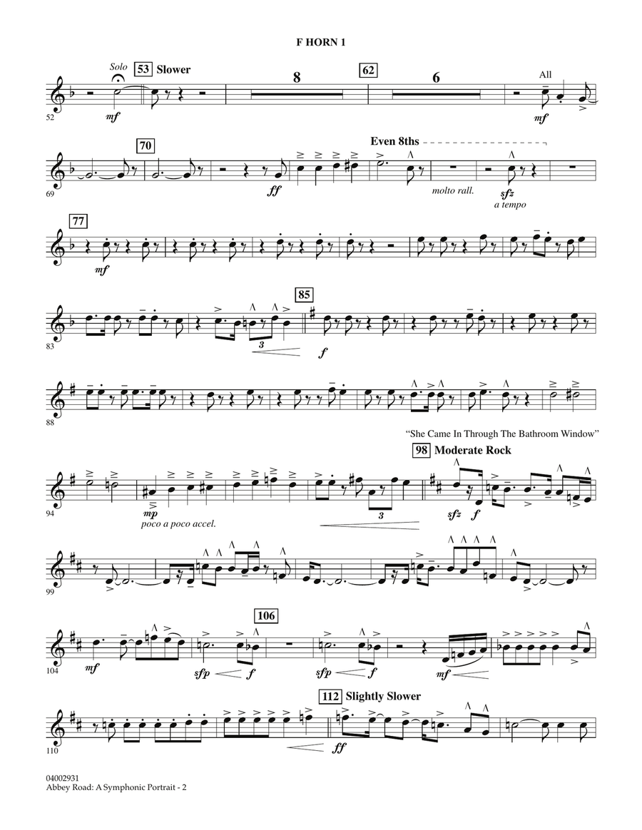 Abbey Road - A Symphonic Portrait - Horn 1 in F Concert Band scores gallery preview page 2