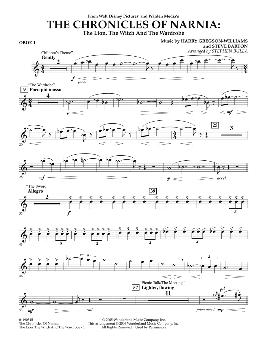 Music from The Chronicles Of Narnia: The Lion, The Witch And The Wardrobe - Oboe 1 Full Orchestra scores gallery preview page 1
