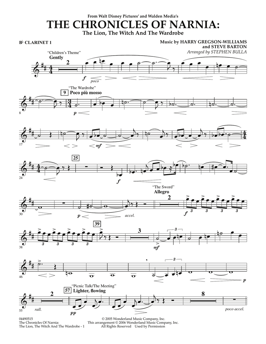 Music from The Chronicles Of Narnia: The Lion, The Witch And The Wardrobe - Bb Clarinet 1 Full Orchestra scores gallery preview page 1