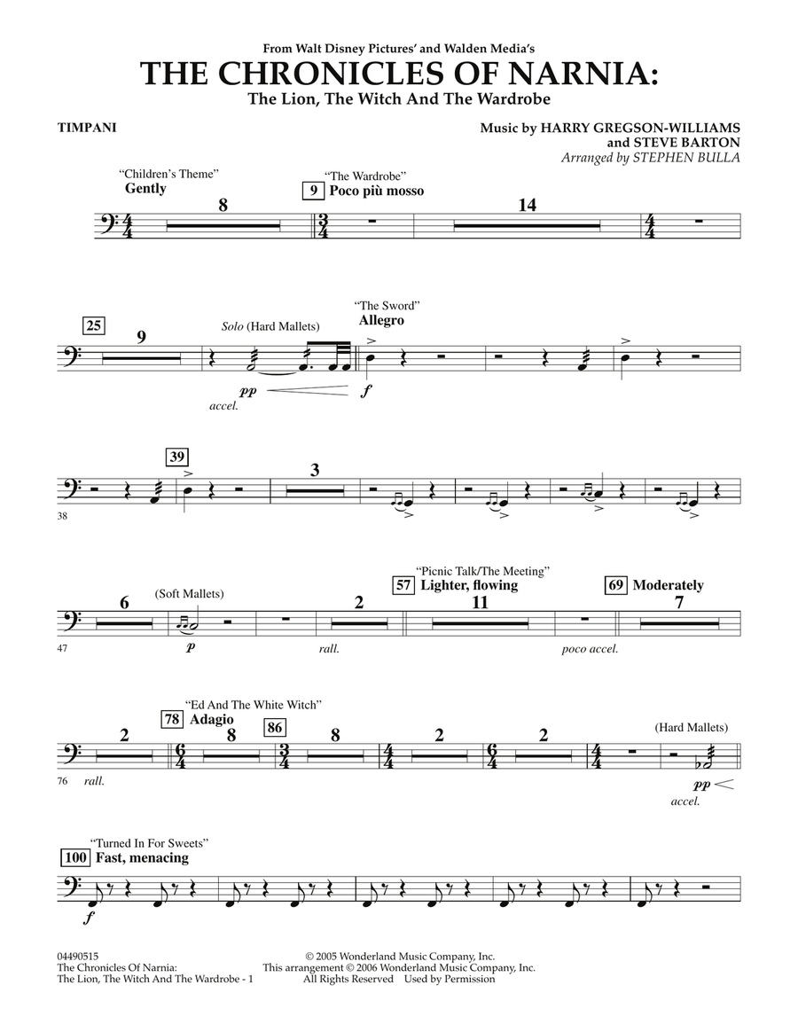 Music from The Chronicles Of Narnia: The Lion, The Witch And The Wardrobe - Timpani Full Orchestra scores gallery preview page 1