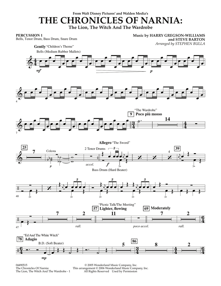 Music from The Chronicles Of Narnia: The Lion, The Witch And The Wardrobe - Percussion 1 Full Orchestra scores gallery preview page 1