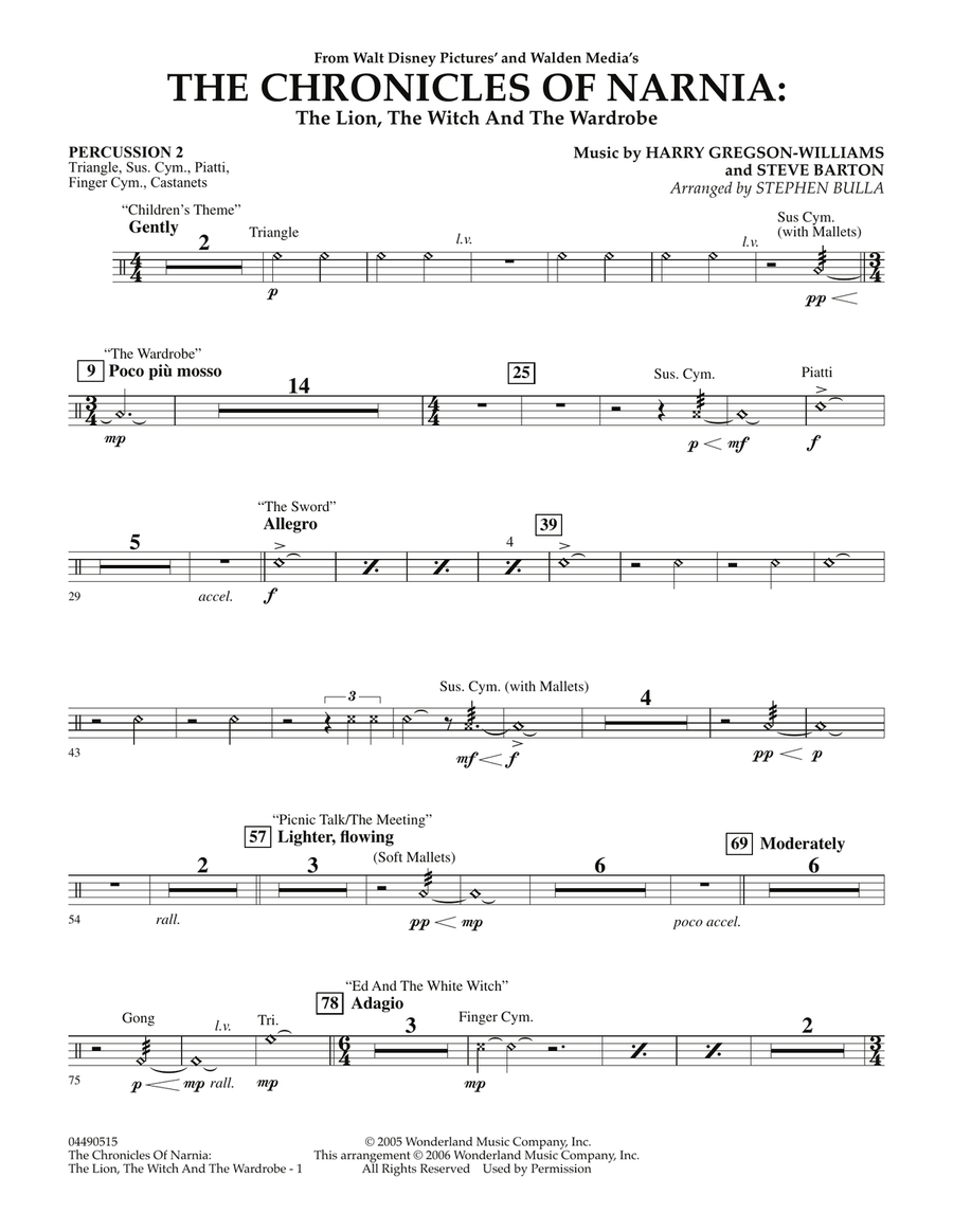 Music from The Chronicles Of Narnia: The Lion, The Witch And The Wardrobe - Percussion 2 Full Orchestra scores gallery preview page 1