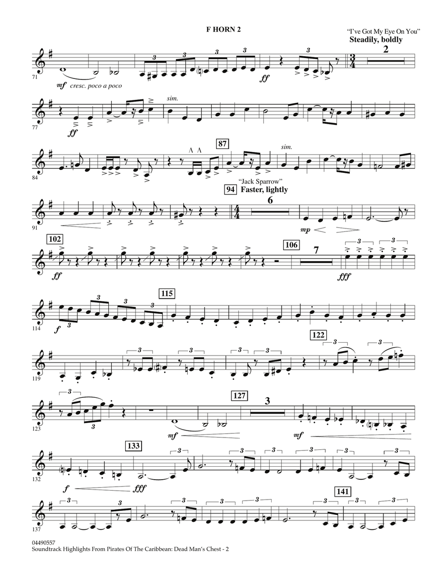 Soundtrack Highlights from Pirates Of The Caribbean: Dead Man's Chest - F Horn 2 Full Orchestra scores gallery preview page 2