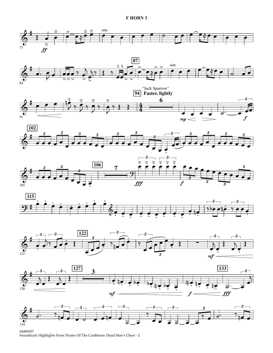 Soundtrack Highlights from Pirates Of The Caribbean: Dead Man's Chest - F Horn 3 Full Orchestra scores gallery preview page 2