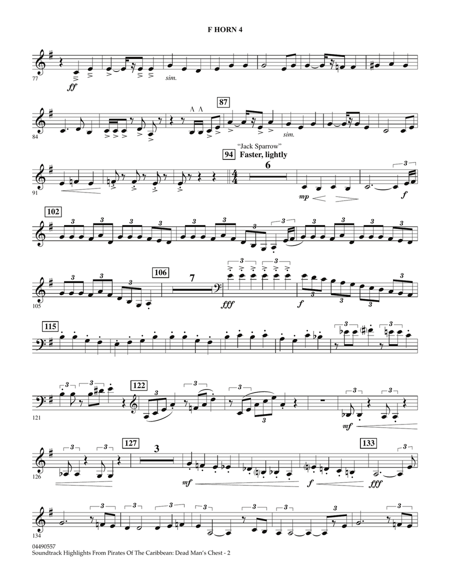 Soundtrack Highlights from Pirates Of The Caribbean: Dead Man's Chest - F Horn 4 Full Orchestra scores gallery preview page 2
