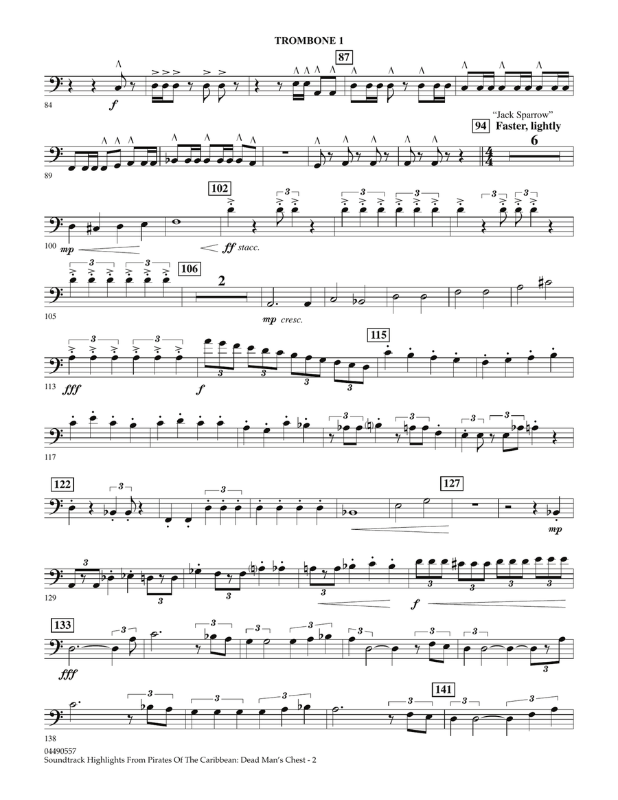 Soundtrack Highlights from Pirates Of The Caribbean: Dead Man's Chest - Trombone 1 Full Orchestra scores gallery preview page 2