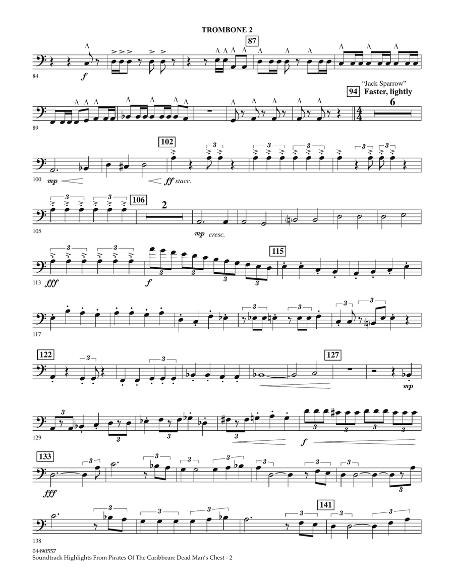 Soundtrack Highlights from Pirates Of The Caribbean: Dead Man's Chest - Trombone 2 Full Orchestra scores gallery preview page 2