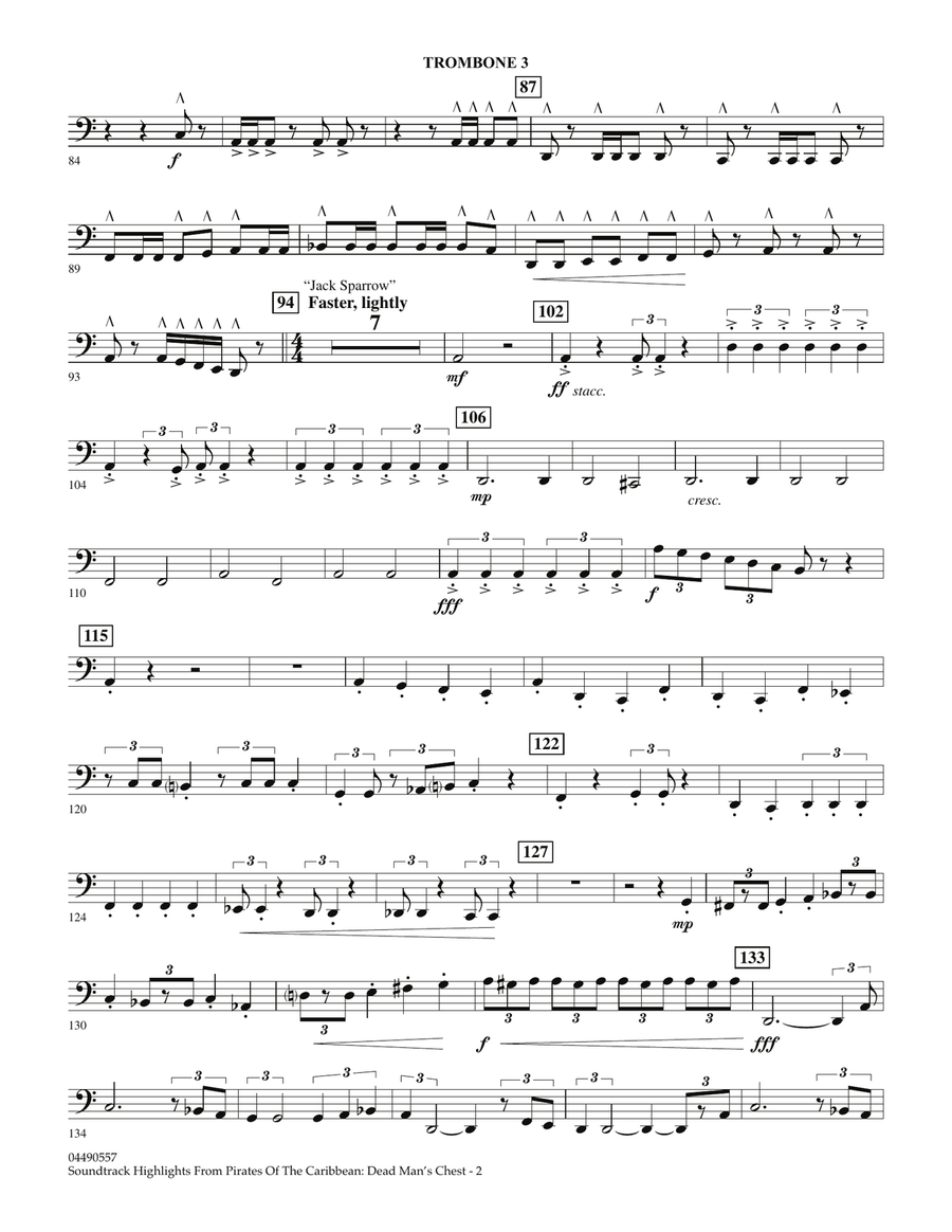 Soundtrack Highlights from Pirates Of The Caribbean: Dead Man's Chest - Trombone 3 Full Orchestra scores gallery preview page 2