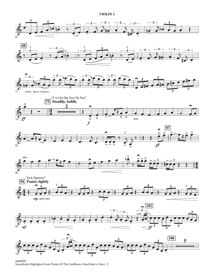 Soundtrack Highlights from Pirates Of The Caribbean: Dead Man's Chest - Violin 1 Full Orchestra scores gallery preview page 2