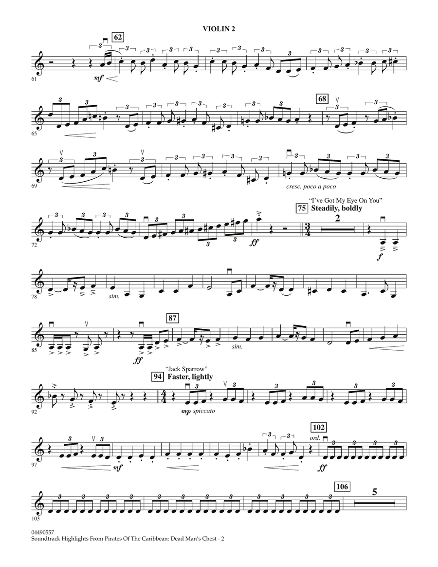 Soundtrack Highlights from Pirates Of The Caribbean: Dead Man's Chest - Violin 2 Full Orchestra scores gallery preview page 2