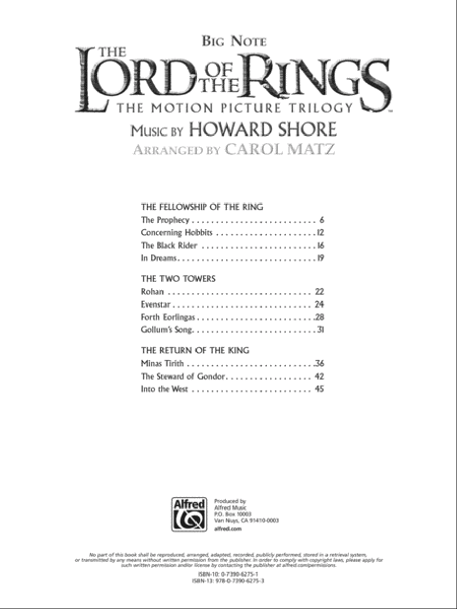 The Lord of the Rings Trilogy Easy Piano scores gallery preview page 2