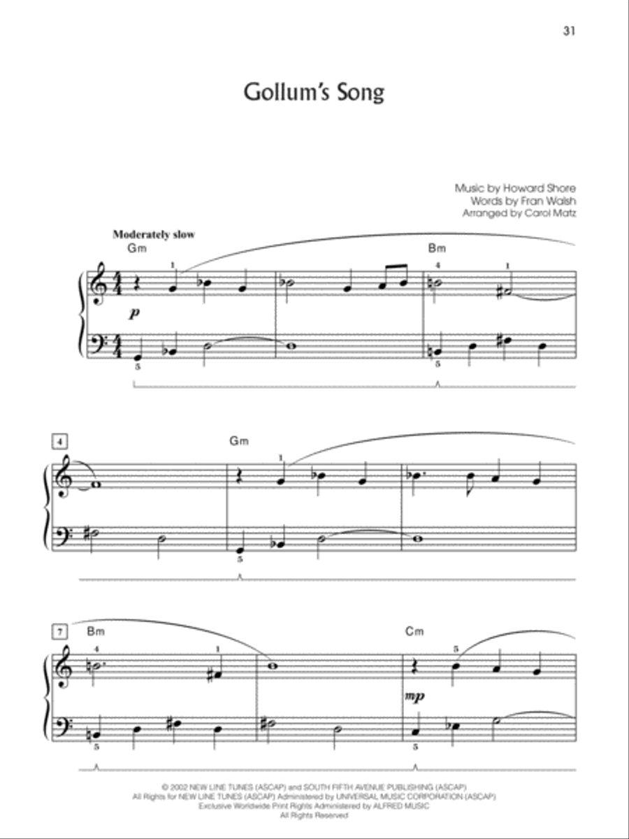 The Lord of the Rings Trilogy Easy Piano scores gallery preview page 5