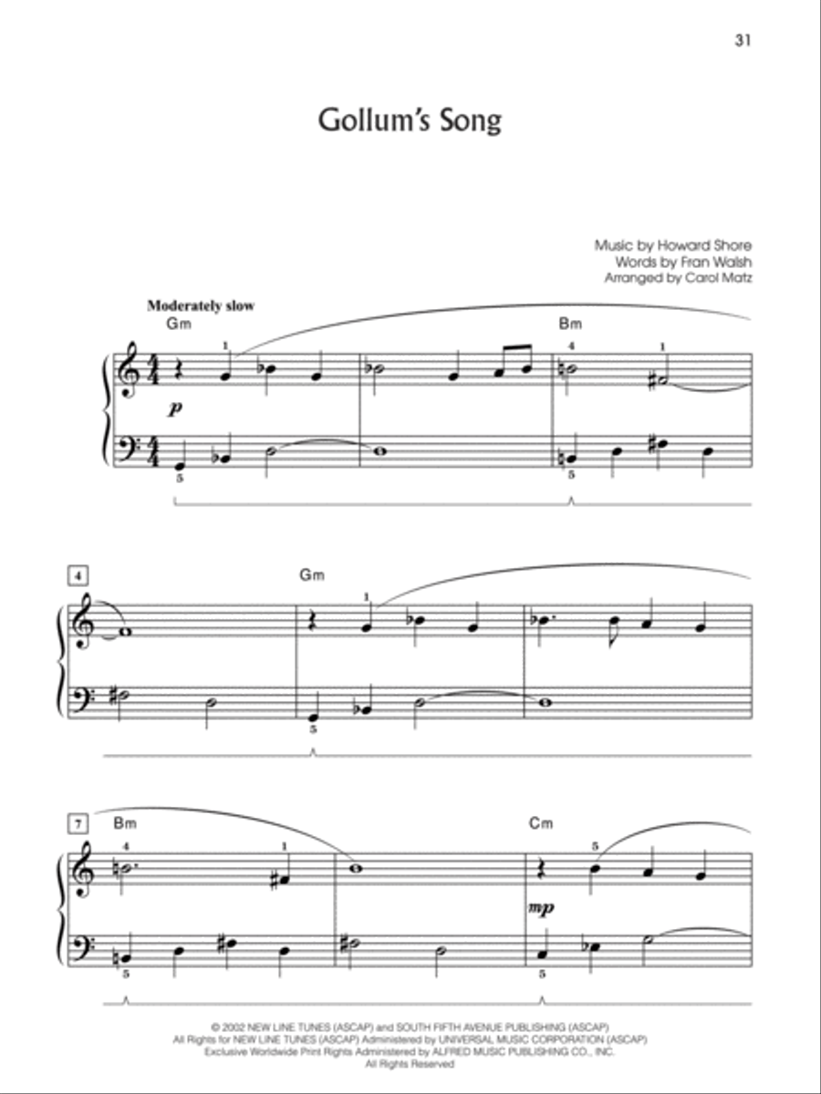 The Lord of the Rings Trilogy Easy Piano scores gallery preview page 9