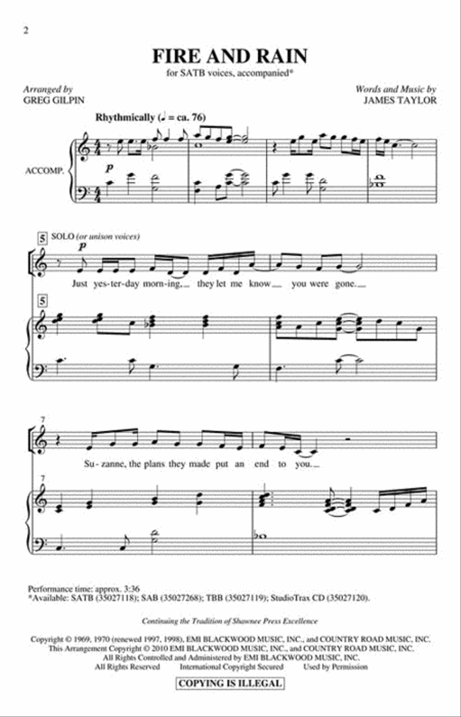 Fire and Rain Fire and Rain 4-Part scores gallery preview page 2