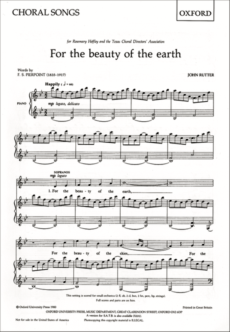 For the beauty of the earth TTBB scores gallery preview page 1