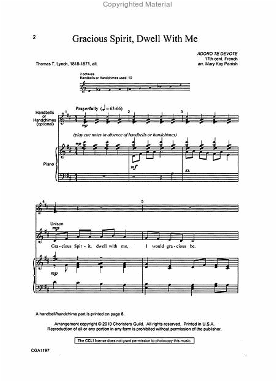 Gracious Spirit, Dwell With Me Unison Choir scores gallery preview page 2