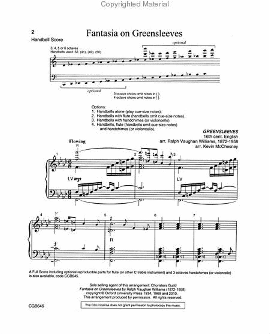 Fantasia on Greensleeves (Handbell Score) - 3-6 octaves 5-Octaves scores gallery preview page 2