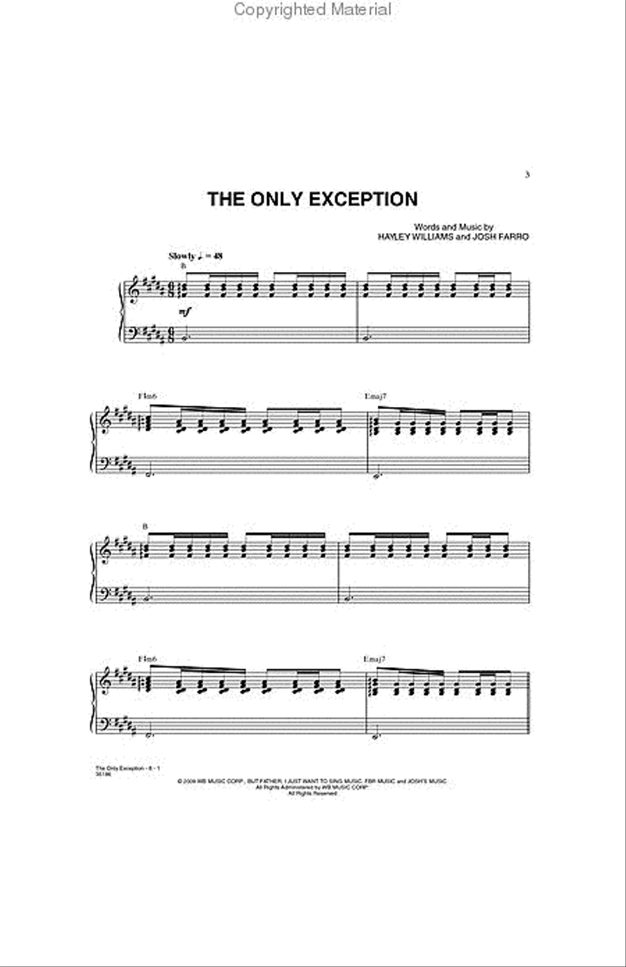 The Only Exception Piano, Vocal, Guitar scores gallery preview page 2