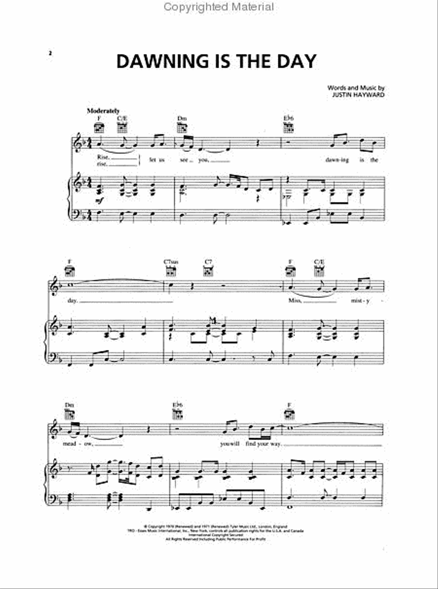 The Moody Blues Collection Piano, Vocal, Guitar scores gallery preview page 2