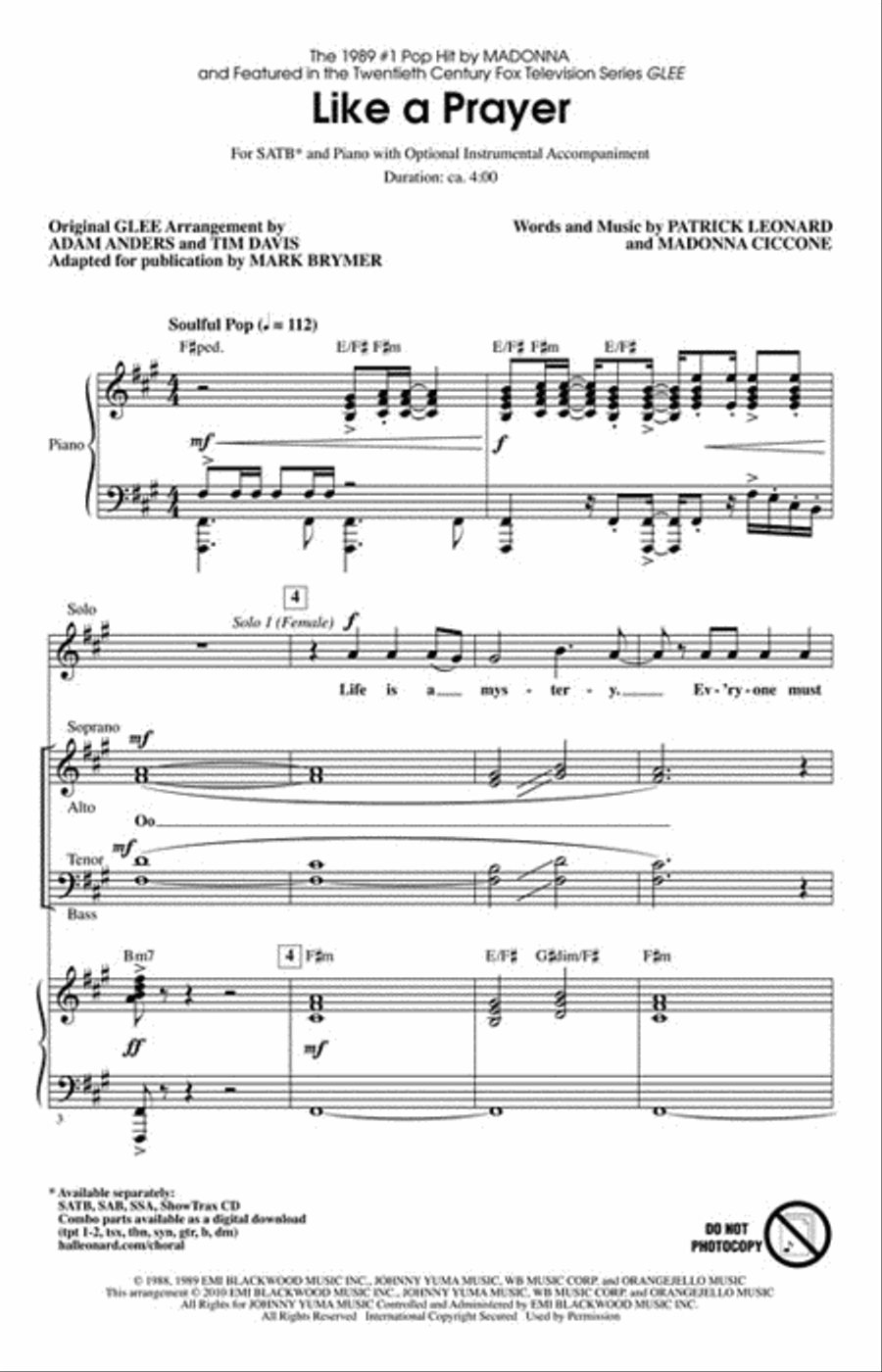 Like A Prayer (featured On Glee) Choir scores gallery preview page 2