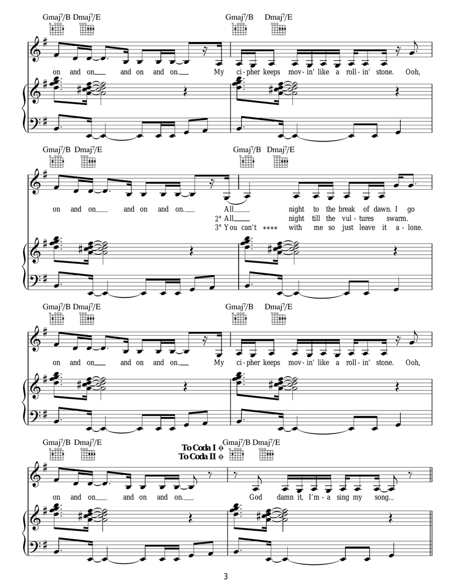On & On On & On Piano, Vocal, Guitar scores gallery preview page 3