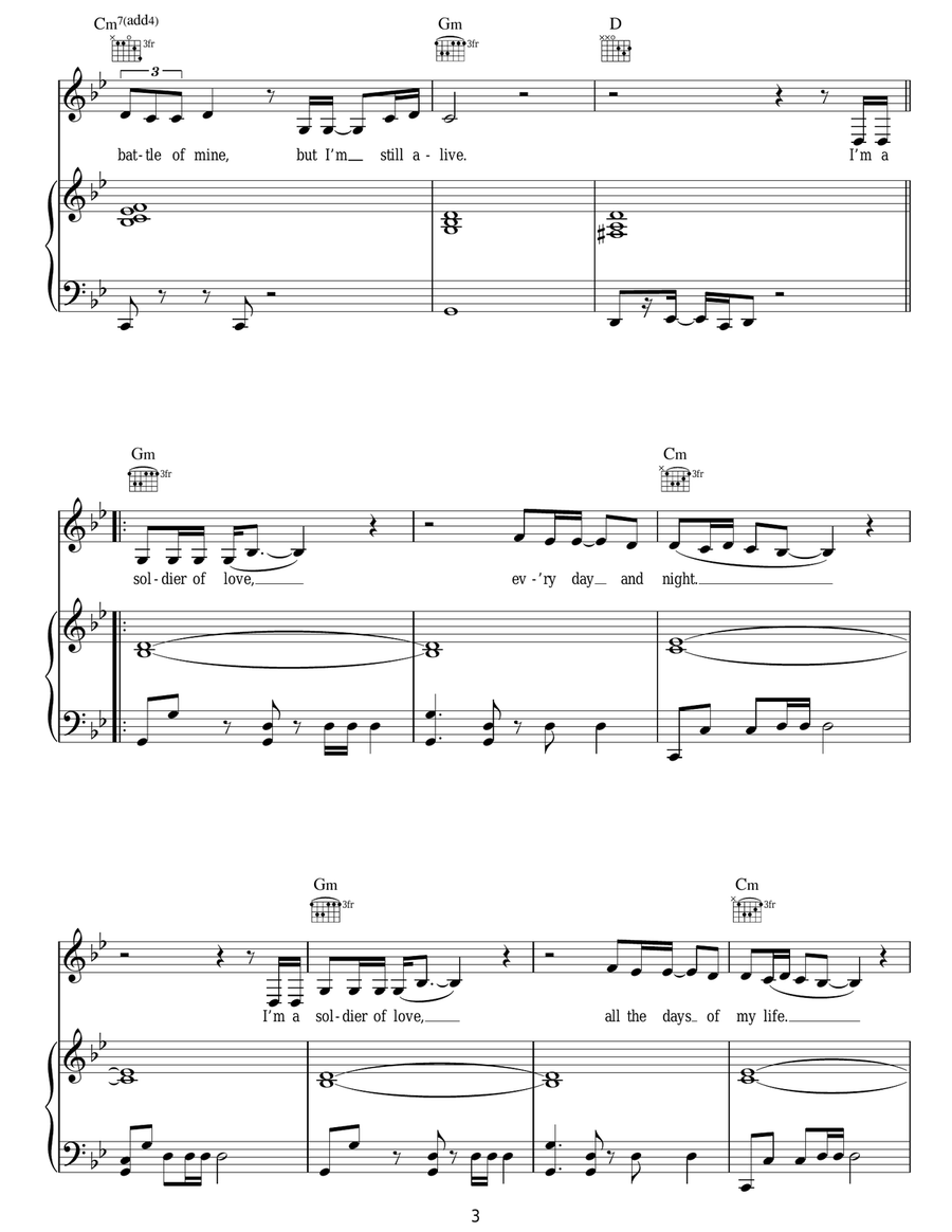 Soldier Of Love Soldier Of Love Piano, Vocal, Guitar scores gallery preview page 3