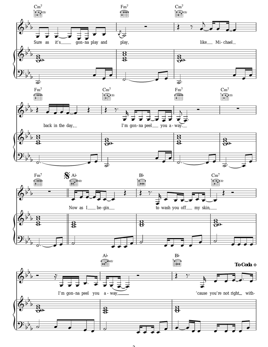 Skin Skin Piano, Vocal, Guitar scores gallery preview page 2