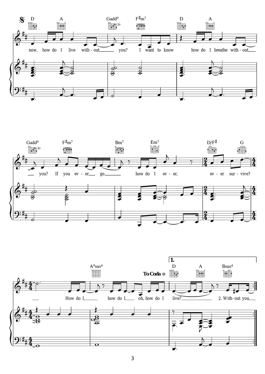 How Do I Live Piano, Vocal, Guitar scores gallery preview page 3