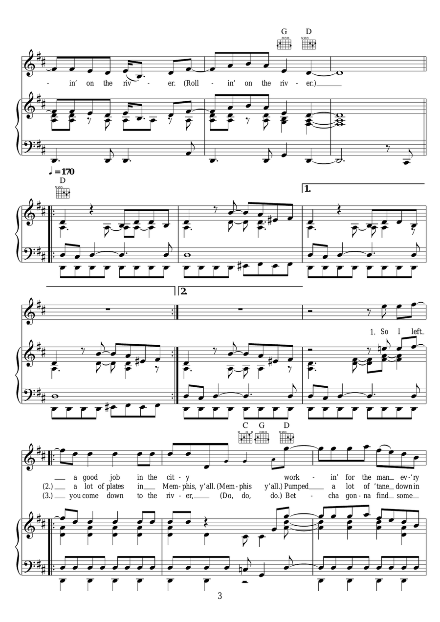 Proud Mary Proud Mary Piano, Vocal, Guitar scores gallery preview page 3