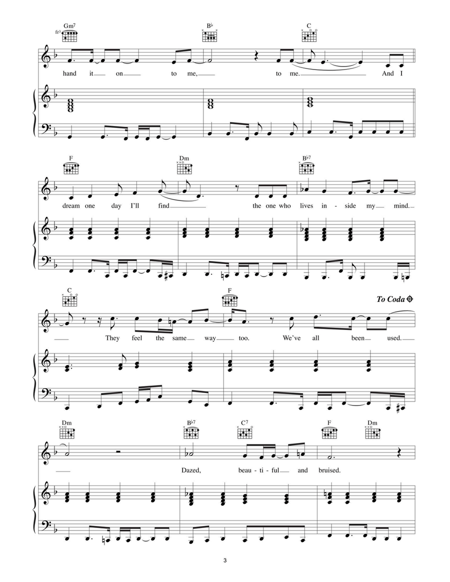 Dazed, Beautiful And Bruised Piano, Vocal, Guitar scores gallery preview page 3