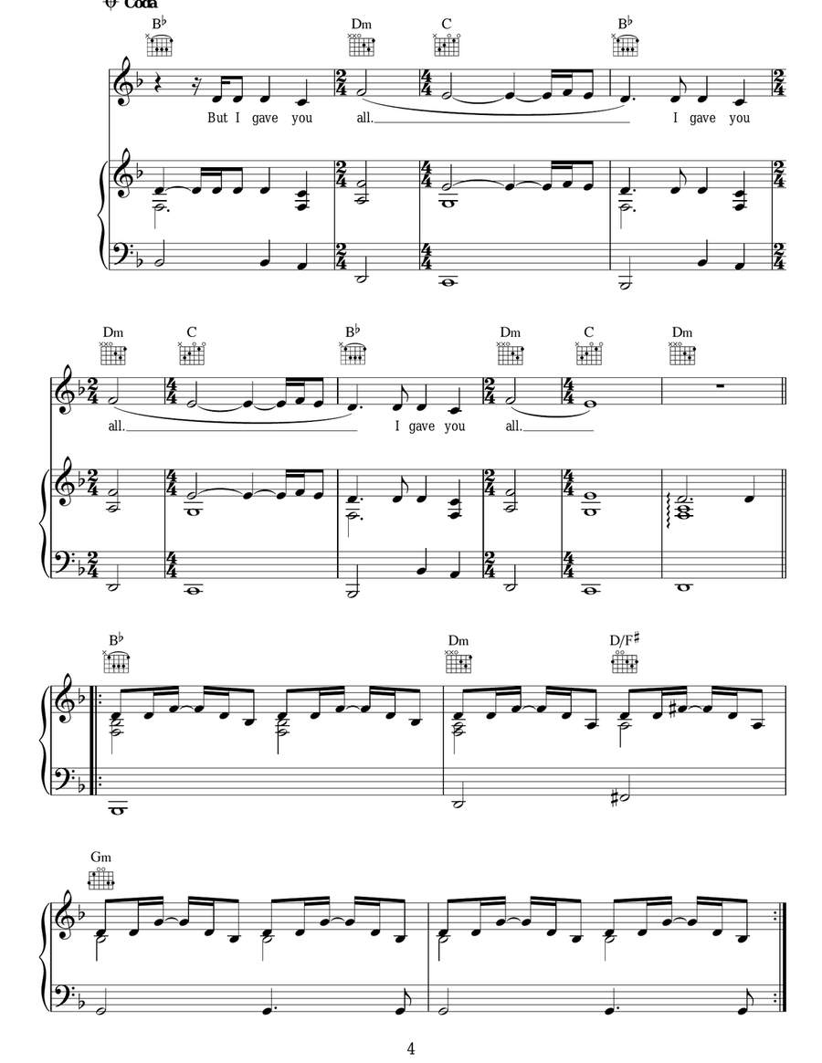 I Gave You All I Gave You All Piano, Vocal, Guitar scores gallery preview page 4