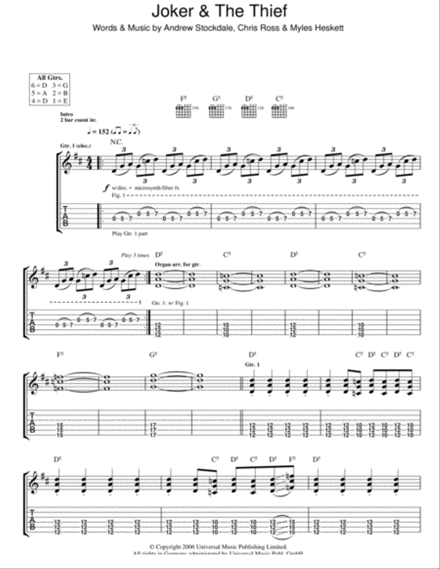 Joker And The Thief Guitar Tablature scores gallery preview page 1