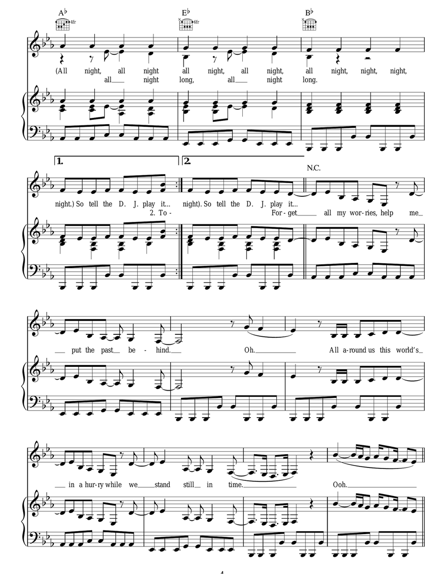 All Night Long All Night Long Piano, Vocal, Guitar scores gallery preview page 4