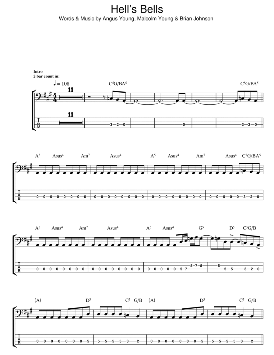 Hells Bells Guitar Tablature scores gallery preview page 1