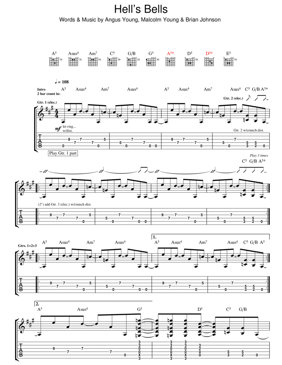 Hells Bells Electric Guitar scores gallery preview page 1