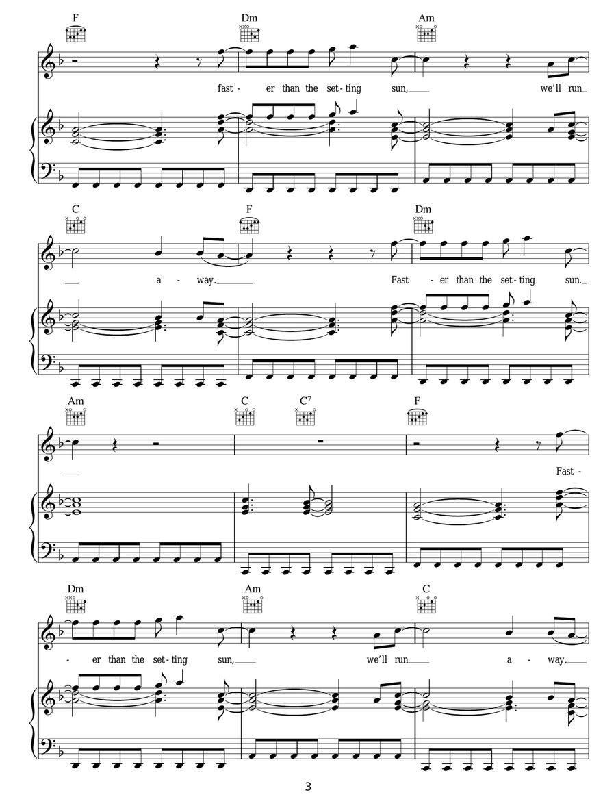 Faster Than The Setting Sun Piano, Vocal, Guitar scores gallery preview page 3