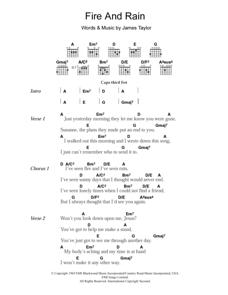 Fire And Rain Easy Guitar scores gallery preview page 1