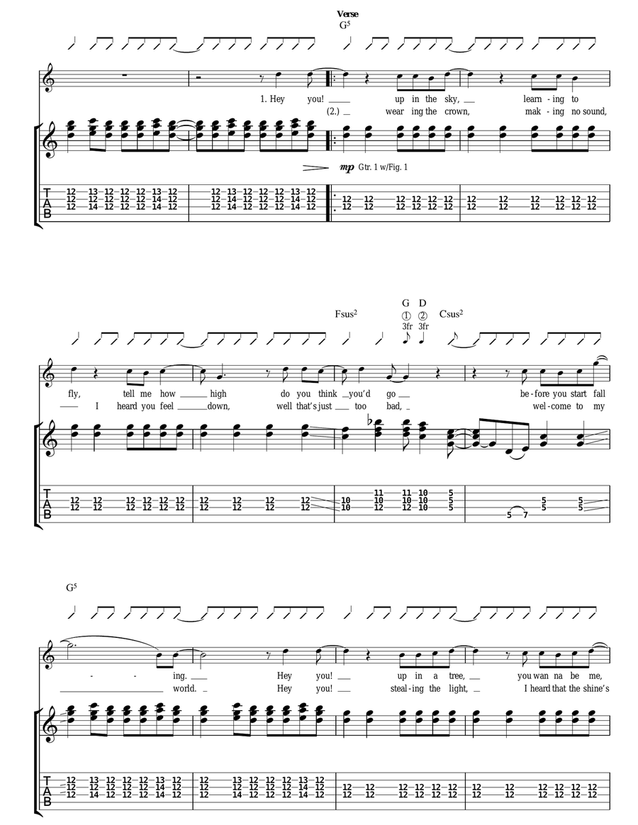 Up In The Sky Up In The Sky Guitar Tablature scores gallery preview page 2