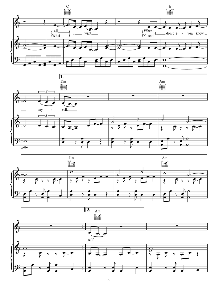 All I Want All I Want Piano, Vocal, Guitar scores gallery preview page 3