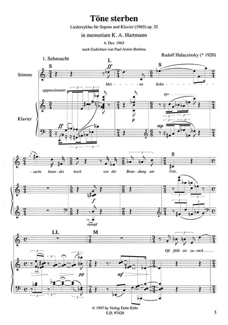 Töne sterben op. 32 (1965) -Liederzyklus für Sopran und Klavier nach Gedichten von Paul Arnim Brehme- (im memoriam Karl Amadeus Hartmann) Piano scores gallery preview page 2