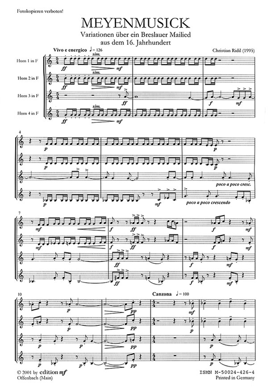Meyenmusick für vier Hörner in F -Variationen über ein Breslauer Mailied- Horn scores gallery preview page 2